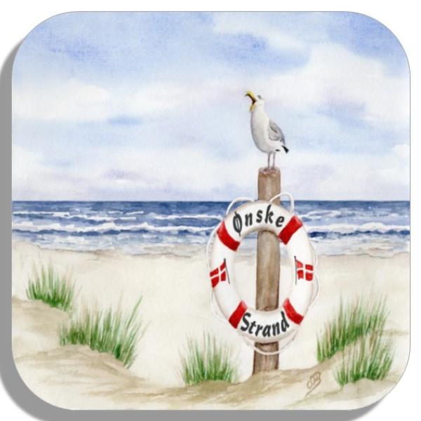 Coasters glass coasters 9,5 x  9,5 cm  Lifebelt Watercolor Maritime Art Print North Sea Baltic Sea dunes beach denmark seagull