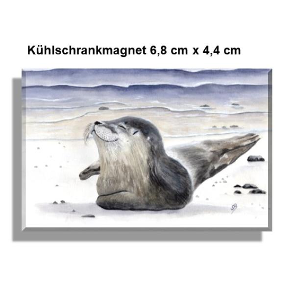 Kühlschrankmagnet  Aquarell Maritim Kunst Druck Kunstdruck Seehund Robbe Heuler Kegelrobbe Dänemark Nordsee Ostsee