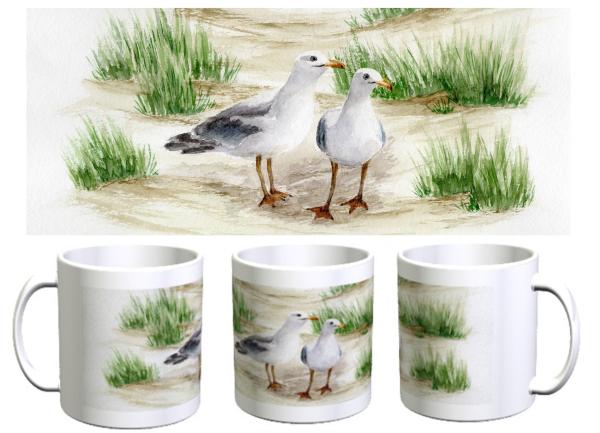 Cup Coffee Cup Mug Watercolor Maritime Art Print Denmark North Sea Baltic Sea Dune Dunes Beach Seagull Seagulls