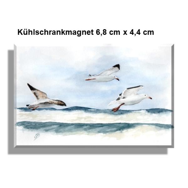 Kühlschrankmagnet Aquarell Maritim Kunst Druck Dänemark Nordsee Ostsee Düne Dünen Meer Möwe Möwen Strand