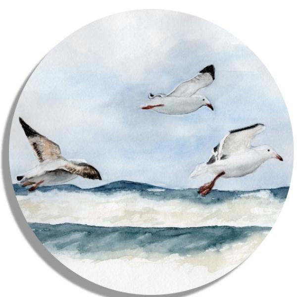 Untersetzer Glasuntersetzer rund 9,5 cm  Aquarell Maritim Kunst Druck Dänemark Nordsee Ostsee Düne Dünen Meer Möwe Möwen Strand