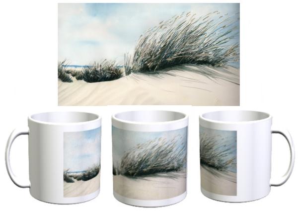 Tasse Becher Kaffeebecher  Aquarell Maritim Kunst Druck Kunstdruck Dänemark Nordsee Ostsee Düne Meer Möwe Strand