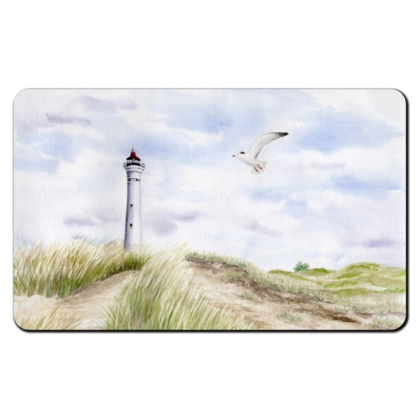 Frühstücksbrettchen Brettchen Aquarell Maritim Kunst Druck Kunstdruck Nordsee Dänemark Danmark Leuchtturm Lyngvig Hvide Sande Sondervig Strand