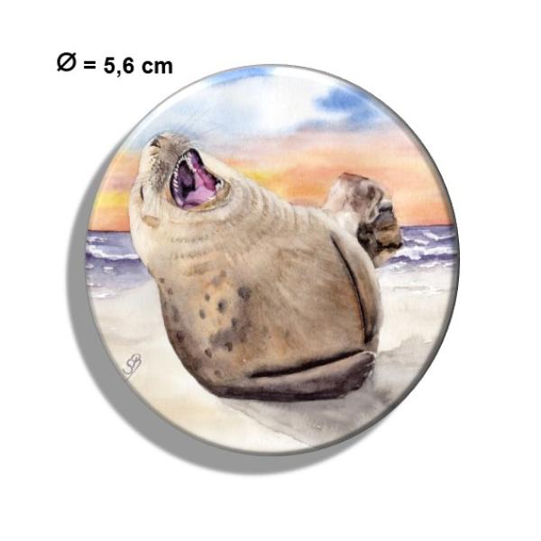 Kühlschrankmagnet m. Flaschenöffner Aquarell Maritim Kunst Druck Kunstdruck lachender Seehund Robbe Heuler Kegelrobbe Dänemark Nordsee Ostsee