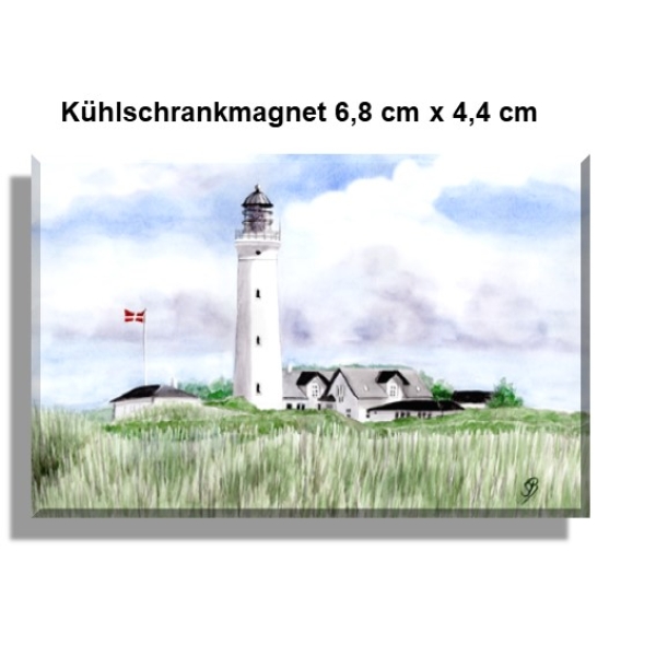 Kühlschrankmagnet  Aquarell Aquarell Maritim Kunst Druck Kunstdruck Nordsee Dänemark Danmark Hirtshals Dünen Leuchtturm