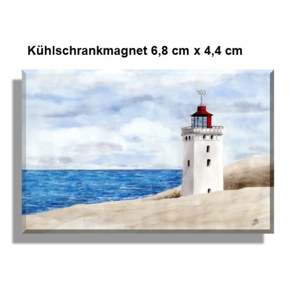 Kühlschrankmagnet Aquarell Maritim Kunst Druck Kunstdruck Nordsee Dänemark Danmark Leuchtturm Rubjerg Knude Düne Blokhus Lokken Sonnenuntergang