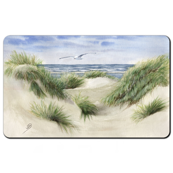 Frühstücksbrettchen Brettchen  Aquarell Maritim Kunst Druck Kunstdruck Dünen Dänemark Nordsee Düne Meer Möwe Strand
