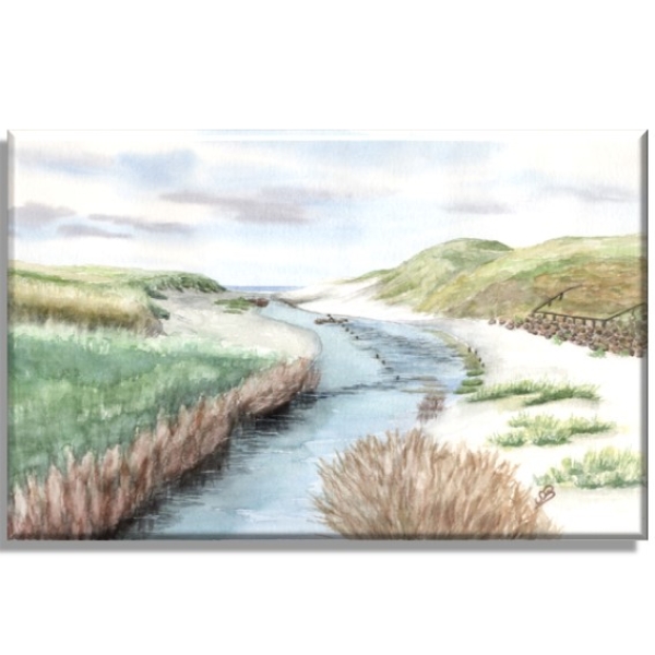 Leinwand 30 x 20 cm Keilrahmen Canvas-Leinen Aquarell Maritim Kunst Druck Kunstdruck Dünen Dänemark Nordsee Düne Meer Henne Strand Molle Fluss
