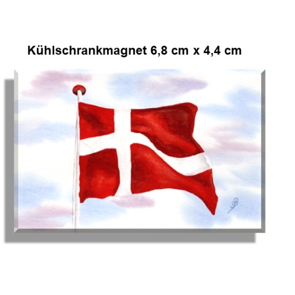 Kühlschrankmagnet  Aquarell Aquarell Maritim Kunst Druck Kunstdruck Nordsee Dänemark Danmark Denmark Flagge Fahne
