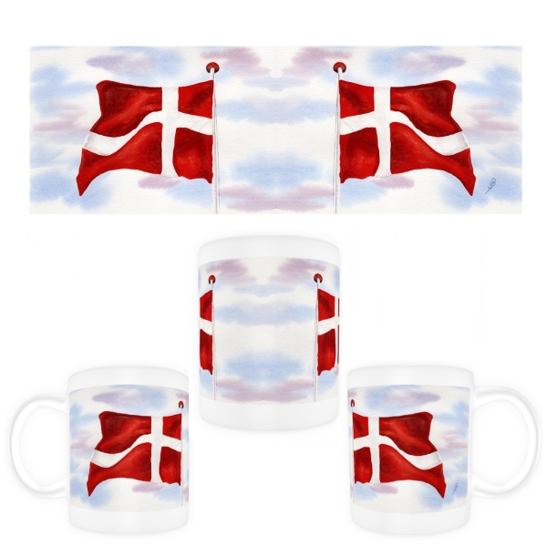 Tasse Becher Kaffeebecher Aquarell Maritim Kunst Druck Kunstdruck Nordsee Dänemark Danmark Denmark Flagge Fahne