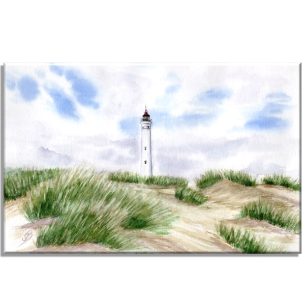 Leinwand 30 x 20 cm Keilrahmen Canvas-Leinen  Leuchtturm Lyngvig in der Düne - DK57