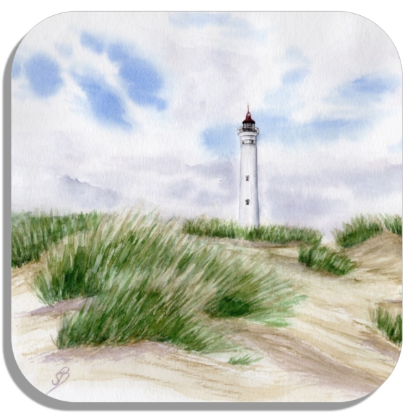 Untersetzer Glasuntersetzer 9,5 x 9,5 cm Leuchtturm Lyngvig in der Düne - DK57
