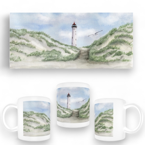 Tasse Becher Kaffeebecher Leuchtturm Lyngvig in der Düne - DK58