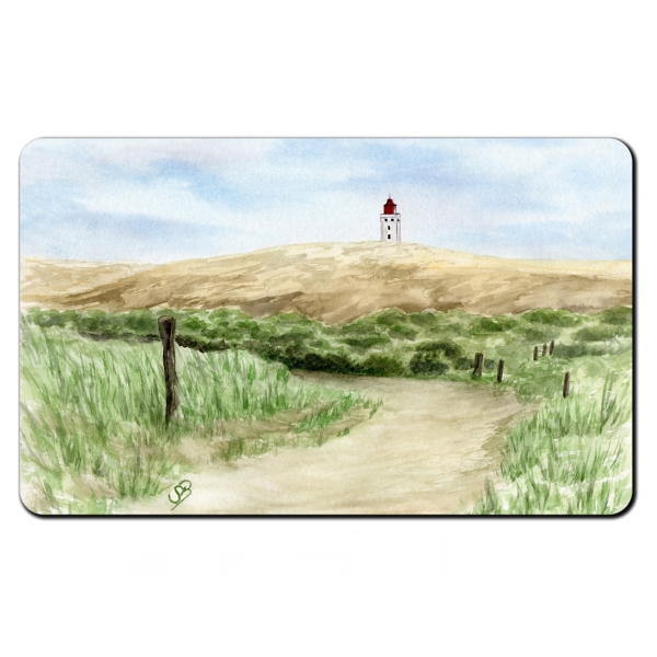 Breakfast Board  watercolor maritime art print North Sea Denmark Danmark lighthouse Rubjerg Knude dune Blokhus Lokken Sunset