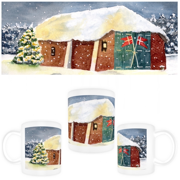 Tasse Becher Kaffeebecher Aquarell Maritim Kunst Druck Kunstdruck Nordsee Dänemark Danmark  Blåvand Blavand Rettungsstation Rettungshaus