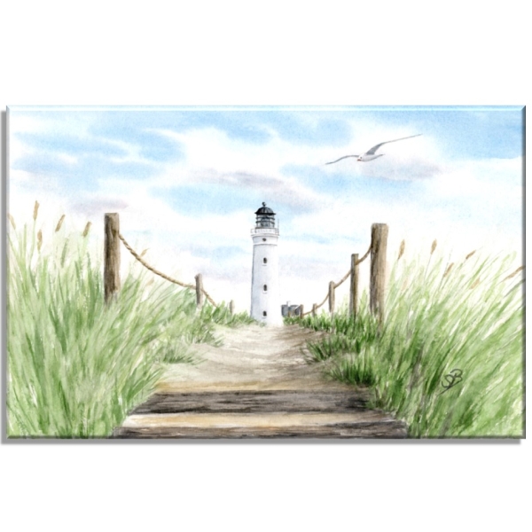 Leinwand 30 x 20 cm Keilrahmen Canvas-Leinen Aquarell Maritim Kunst Druck Kunstdruck Nordsee Dänemark Danmark  Hirtshals Dünen Leuchtturm