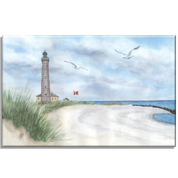 Leinwand 40 x 30 cm Keilrahmen Canvas-Leinen Aquarell Maritim Kunst Druck Kunstdruck Nordsee Dänemark Danmark  Leuchtturm Skagen