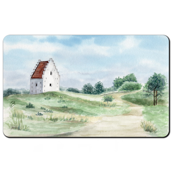 Frühstücksbrettchen Brettchen Aquarell Maritim Kunst Druck Kunstdruck Nordsee Dänemark Danmark  Skagen versandete Kirche