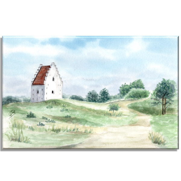 Leinwand 40 x 30 cm Keilrahmen Canvas-Leinen Aquarell Maritim Kunst Druck Kunstdruck Nordsee Dänemark Danmark  Skagen versandete Kirche
