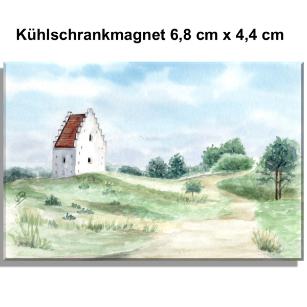 Kühlschrankmagnet  Aquarell Aquarell Maritim Kunst Druck Kunstdruck Nordsee Dänemark Danmark Skagen versandete Kirche