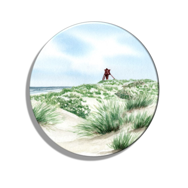 Kühlschrankmagnet m. Flaschenöffner  Folienmagnet Aquarell Maritim Kunst Druck Kunstdruck Dänemark Nordsee Blokhus Bake Strand