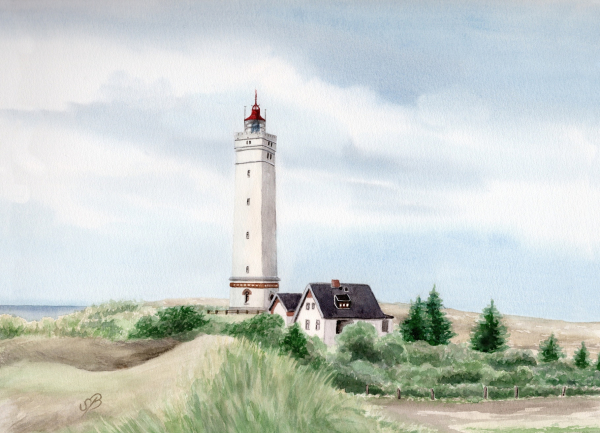 Poster DIN-A3 Leuchtturm Blåvand Blavand mit Nebengebäuden DK01