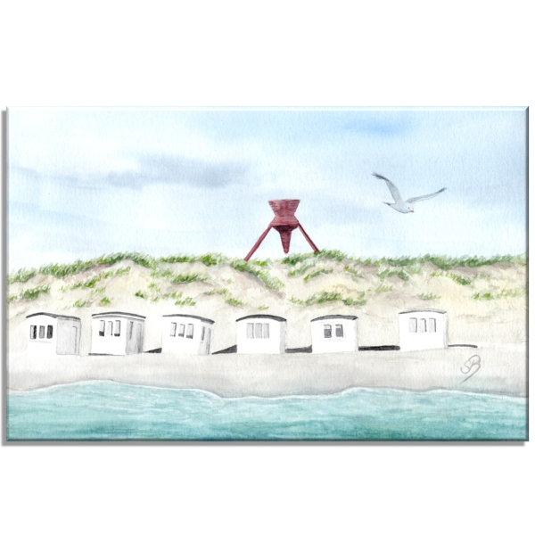 Leinwand 30 x 20 cm Keilrahmen Canvas-Leinen Folienmagnet Aquarell Maritim Kunst Druck Kunstdruck Dänemark Nordsee Blokhus Bake Strand