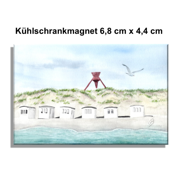Kühlschrankmagnet  Aquarell Maritim Kunst Druck Kunstdruck Dänemark Nordsee Blokhus Bake Strand