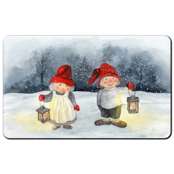 Frühstücksbrettchen Brettchen Aquarell Kunst Druck Kunstdruck Norwegen Dänemark Danmark skandinavien  - Weihnachten Winter Jul Nisse