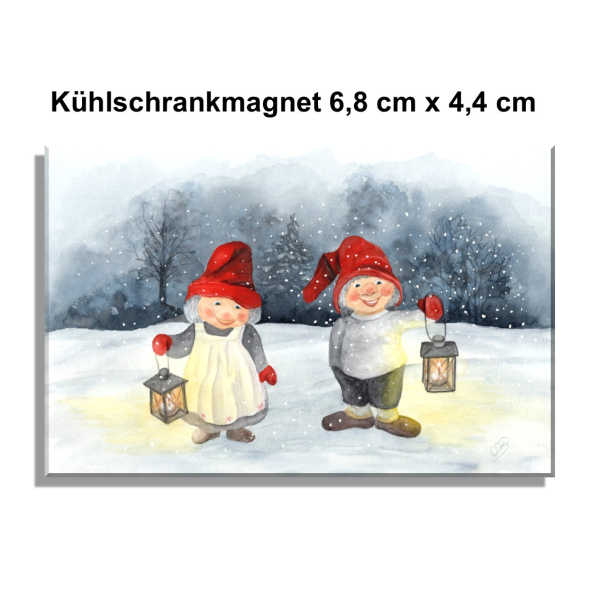 Kühlschrankmagnet Aquarell Kunst Druck Kunstdruck Dänemark Danmark skandinavien  - Weihnachten Winter Jul Nisse