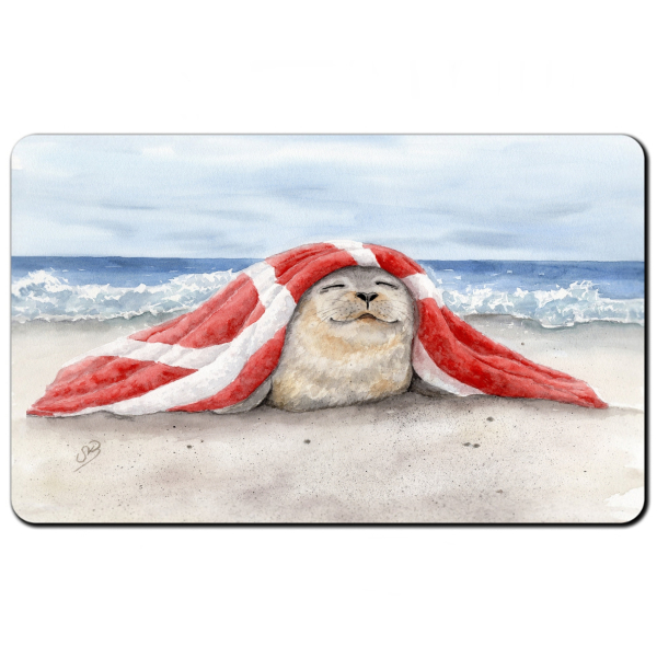 Frühstücksbrettchen Brettchen  Aquarell Maritim Kunst Druck Kunstdruck Seehund auf Bauch Robbe Heuler Kegelrobbe Dänemark Nordsee Ostsee