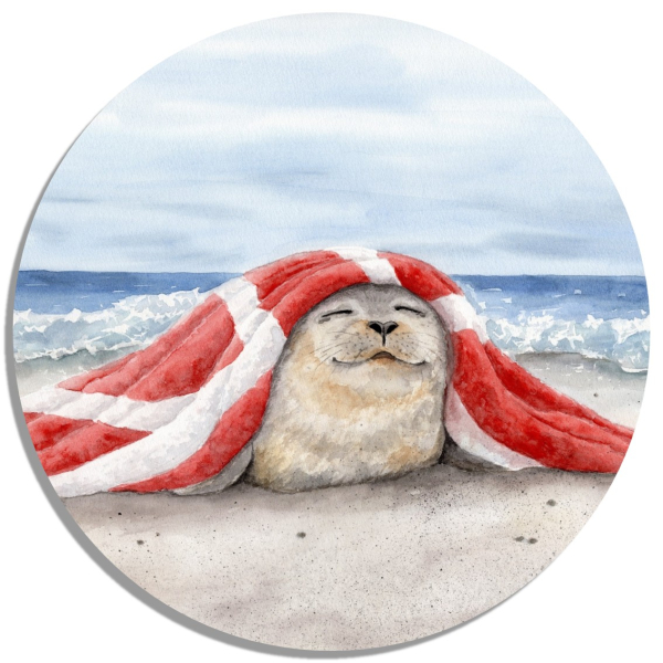 Coasters Glass coasters around 9.5 cm Watercolor Maritime Art Print Seal on belly Denmark North Sea Baltic Sea