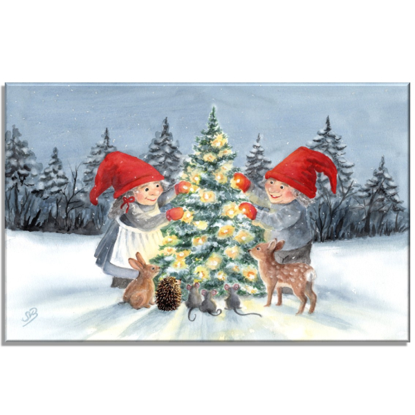 Stretcher frame canvas 40 x 30 cm watercolor art print Denmark Danmark Scandinavia - Christmas Winter Jul Nisse