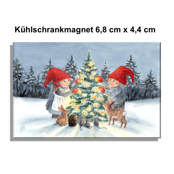 Fridge magnet watercolor art print Denmark Danmark Scandinavia - Christmas Winter Jul Nisse