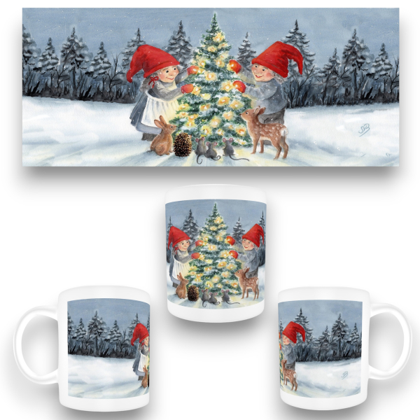 Cup Coffee Cup Mug watercolor art print Denmark Danmark Scandinavia - Christmas Winter Jul Nisse