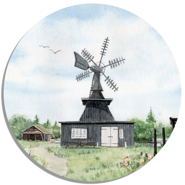 Coasters glass coasters 9,5 x  9,5 cm watercolor maritime art print art print  Denmark Danmark - Nymindegab Mill - DK85