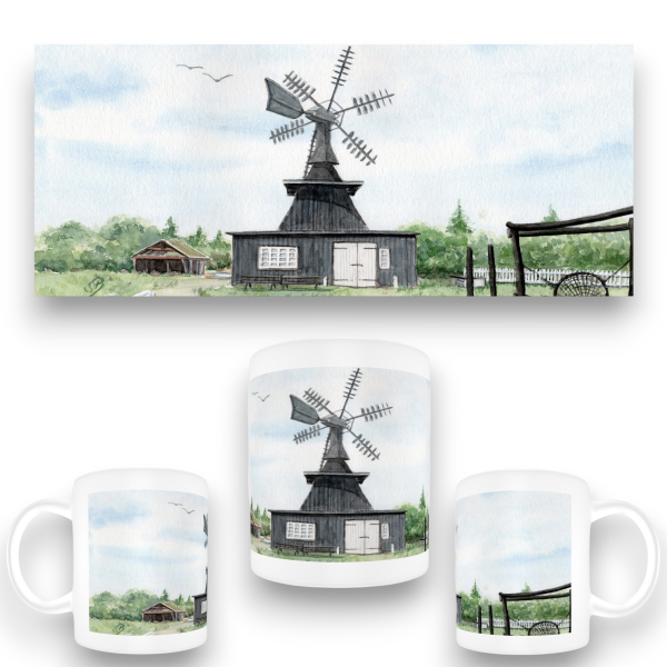 Cup Coffee Cup Mug watercolor maritime art print art print  Denmark Danmark - Nymindegab Mill - DK85