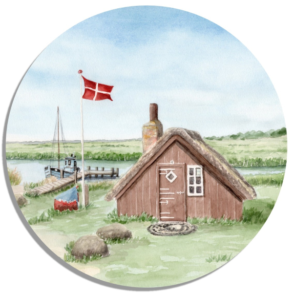 Coasters glass coasters 9,5 x  9,5 cm watercolor maritime art print art print  Denmark Danmark - Nymindegab Fisherman's House - DK86