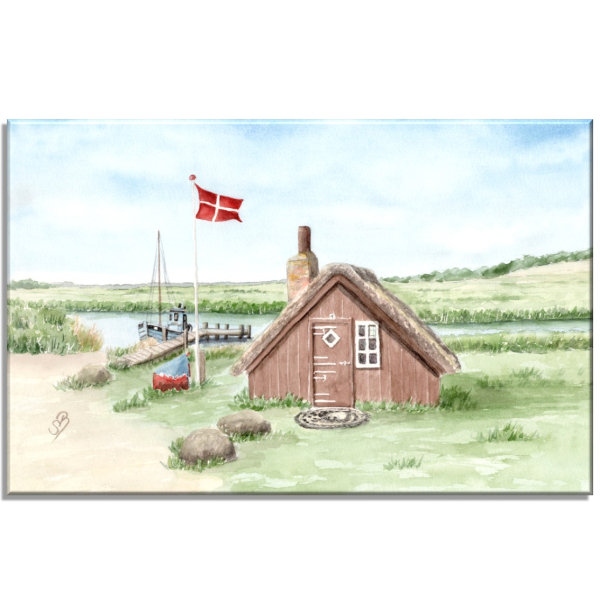 Stretcher frame canvas 40 x 30 cm watercolor maritime art print art print  Denmark Danmark - Nymindegab Fisherman's House - DK86