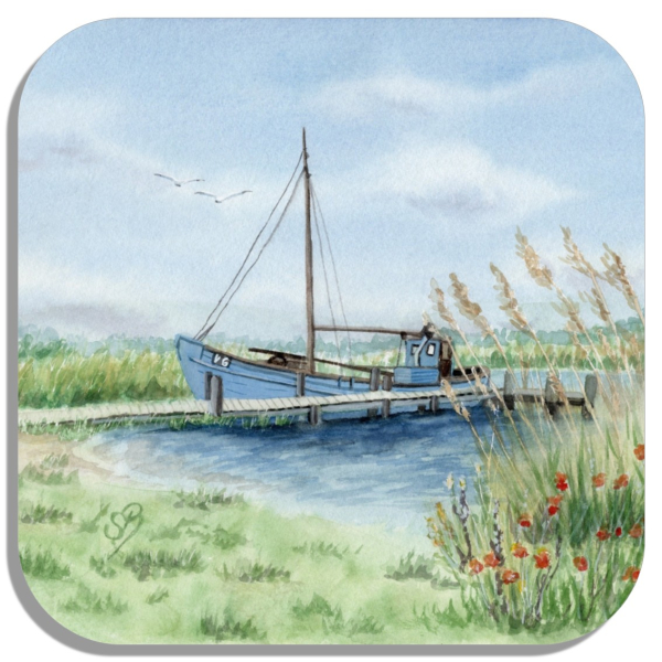 Coasters glass coasters 9,5 x  9,5 cm Nymindegab fishing boat harbor - DK88