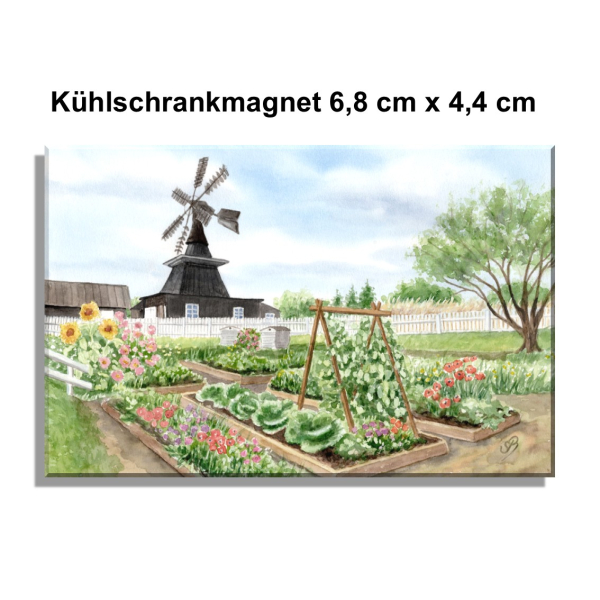 Kühlschrankmagnet  Aquarell Aquarell Maritim Kunst Druck Kunstdruck Ostsee Dänemark Danmark Nymindegab Mühle - DK85