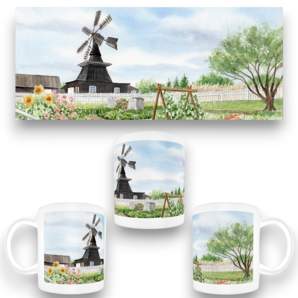 Tasse Becher Kaffeebecher Aquarell Maritim Kunst Druck Kunstdruck  Dänemark Danmark  - Nymindegab Mühle - DK85