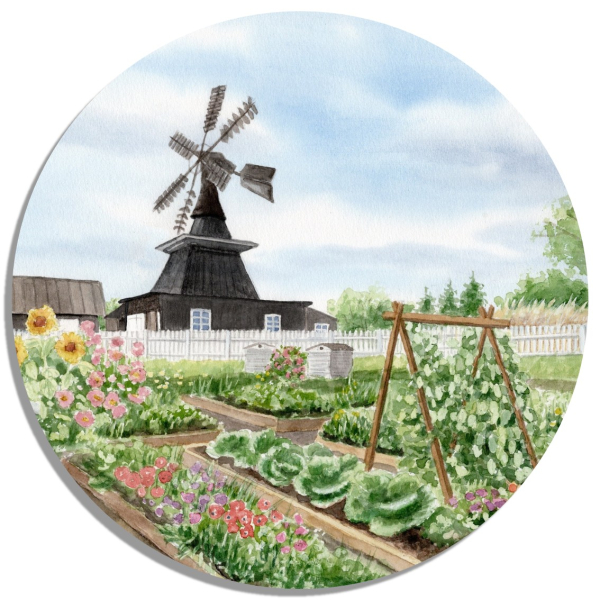 Untersetzer Glasuntersetzer rund 9,5 cm Aquarell Maritim Kunst Druck Kunstdruck  Dänemark Danmark - Nymindegab Mühle - DK85