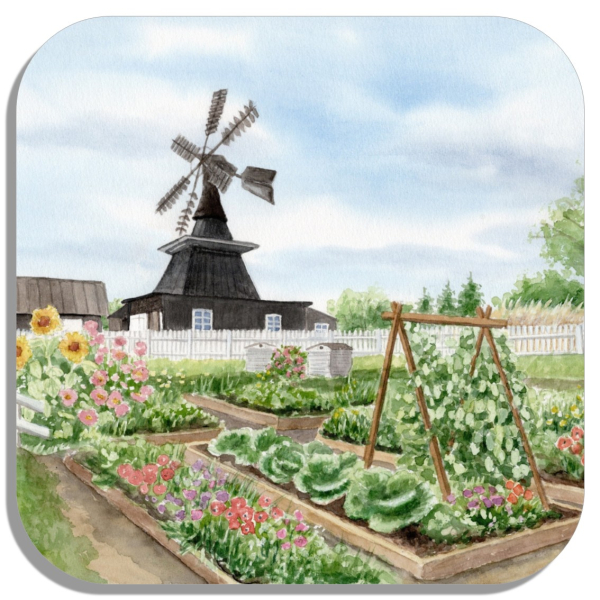 Untersetzer Glasuntersetzer 9,5 x 9,5 cm Aquarell Maritim Kunst Druck Kunstdruck  Dänemark Danmark  - Nymindegab Mühle - DK85