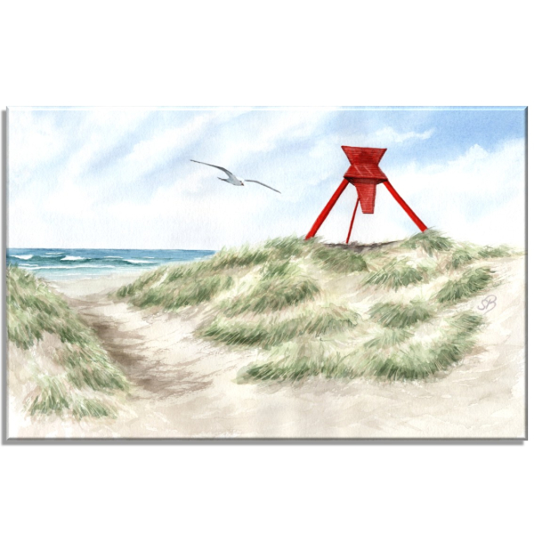 Stretcher frame canvas 30 x 20 cm linen Warercolor Maritime Art Print North Sea Blokhus Sea Mark dunes beach denmark