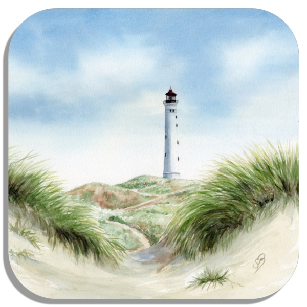 Coasters glass coasters 9,5 x  9,5 cm Lyngvig lighthouse in the dune - DK93