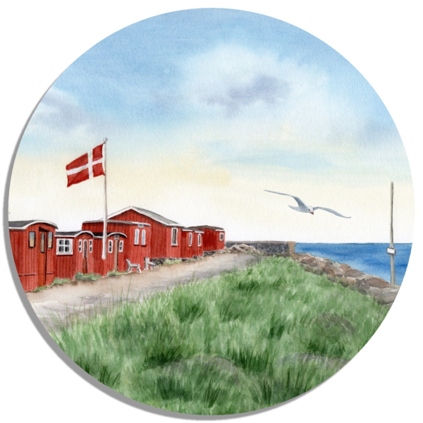 Coasters glass coasters 9,5 x  9,5 cm Watercolor Maritime Art Print Art Print North Sea Denmark Danmark Skagen Skurbyen - DK94