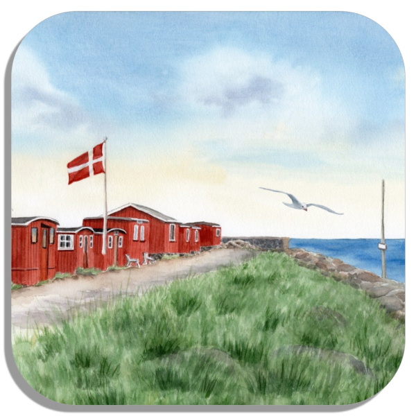 Coasters glass coasters 9,5 x  9,5 cm Watercolor Maritime Art Print Art Print North Sea Denmark Danmark Skagen Skurbyen - DK94