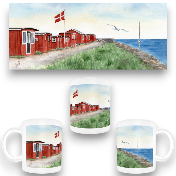 Cup Coffee Cup Mug  Watercolor Maritime Art Print Art Print North Sea Denmark Danmark Skagen Skurbyen - DK94