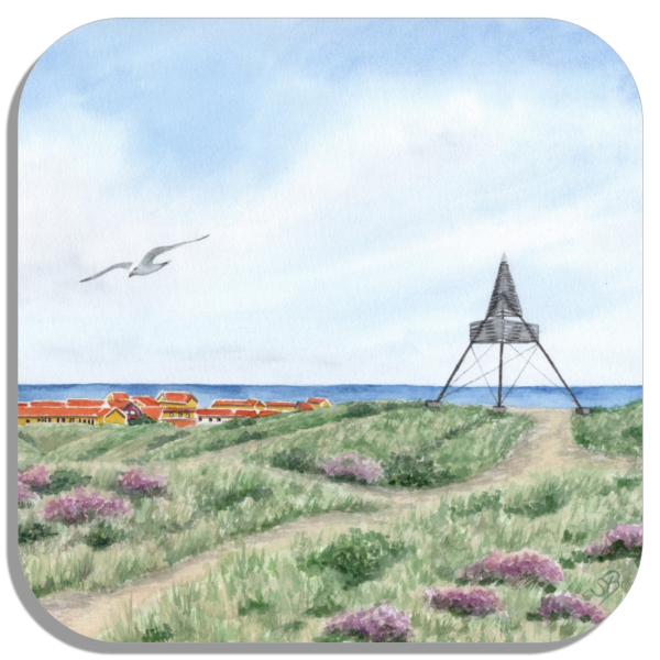 Coasters glass coasters 9,5 x  9,5 cm Watercolor Maritime Art Print Art Print North Sea Denmark Danmark Skagen Bake - DK95